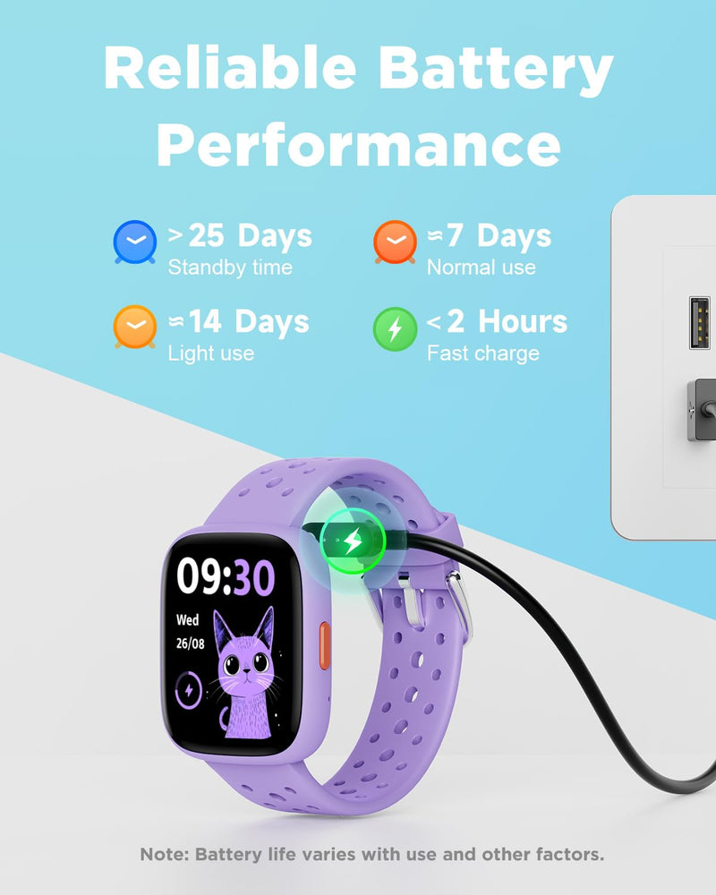 BIGGERFIVE Kids Smart Watch No Phone Needed, 1.8" Fitness Tracker Watch Lilac