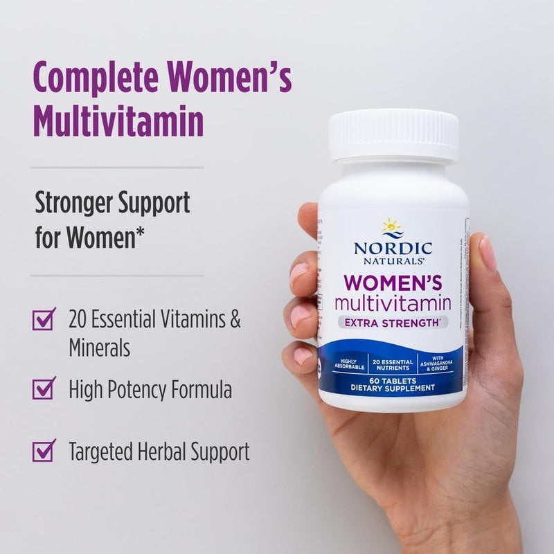 Nordic Naturals Women's Multivitamin - Extra Strength - 60 Tablets | 20 Essential Nutrients for Skin, Hair, Energy & Bone Support. Immunity Supplement. 30 Servings.