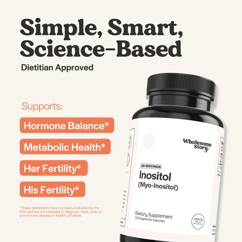 Wholesome Story Myo-Inositol Supplement | Inositol Powder Capsules | Myoinositol | 2000mg Per Serving | 500mg Per Capsule | Male and Female Fertility Supplement | Vitamin B8 | 120 Capsules 120 Count (Pack of 1) - BeesActive Australia