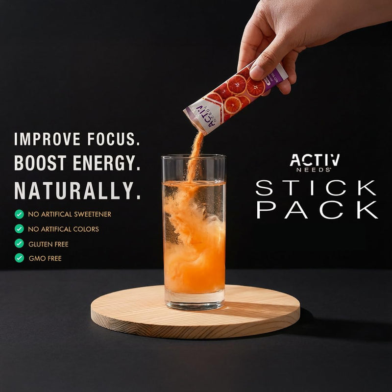 ActivNeeds Stick Packs by NeuroNeeds – 55 Ingredient Mitochondrial Energy Powder, Nootropic Blend for Focus, Endurance and Recovery, Vegan, Gluten-Free, Blood Orange (10 Servings) 0.42 Ounce (Pack of 10)