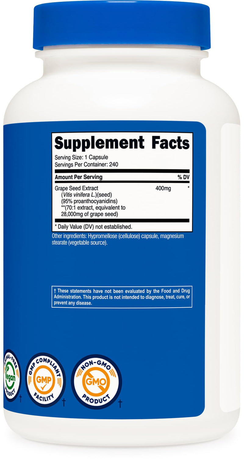Nutricost Grape Seed Extract 28,000mg, 240 Capsule - Non-GMO, Gluten Free, Vegetarian Friendly - BeesActive Australia