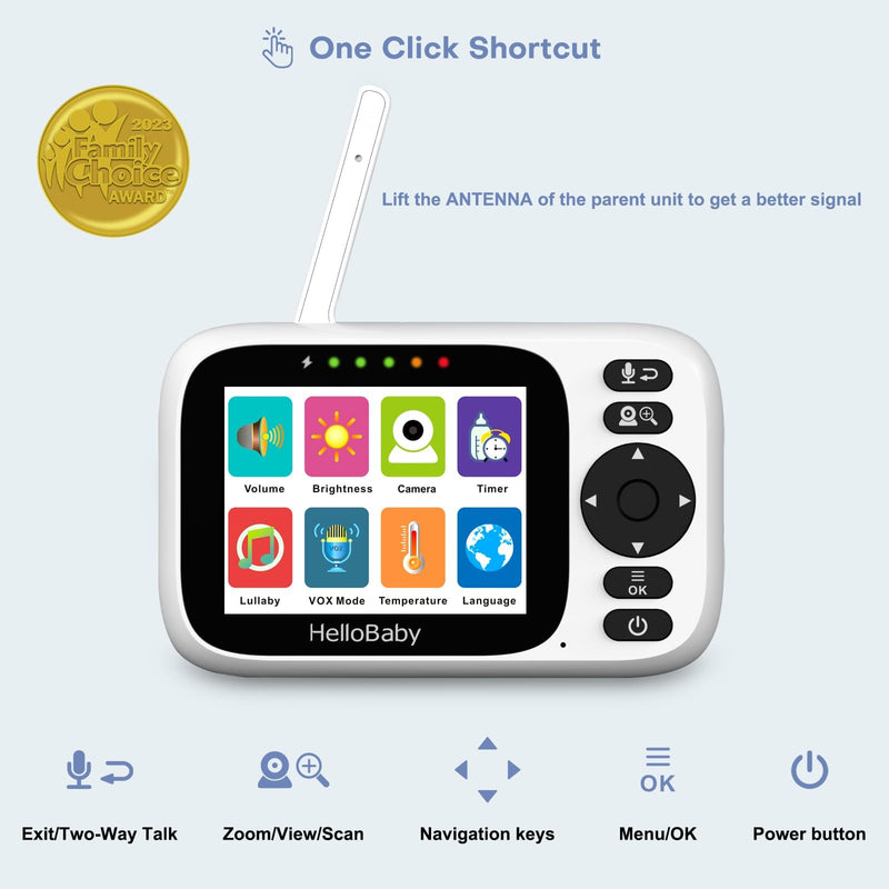 HelloBaby Baby Monitor with 3.2'' IPS Screen - Baby Camera Monitor with Remote Pan-Tilt-Zoom Camera No WiFi, Infrared Night Vision, 1000ft Wireless Connection HB6339 with 1 Camera - BeesActive Australia