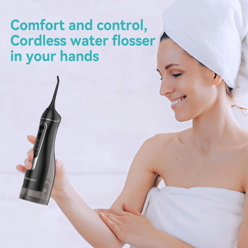 Water Dental Flossers for Teeth, 300ML Cordless Portable Electric Water Flosser, 4 Modes Oral Irrigator, Waterproof Rechargeable Water Floss for Deep Cleaning, Plaque Remover,Braces Home Travel Use Black