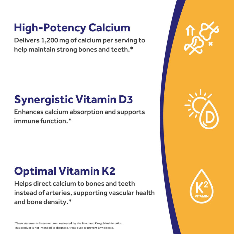 Doctor's Recipes Calcium 1200mg with Vitamin D3 & K2 as MK7, Max Absorption Calcium Supplements for Bone, Teeth & Immune Support, 120 Tablets