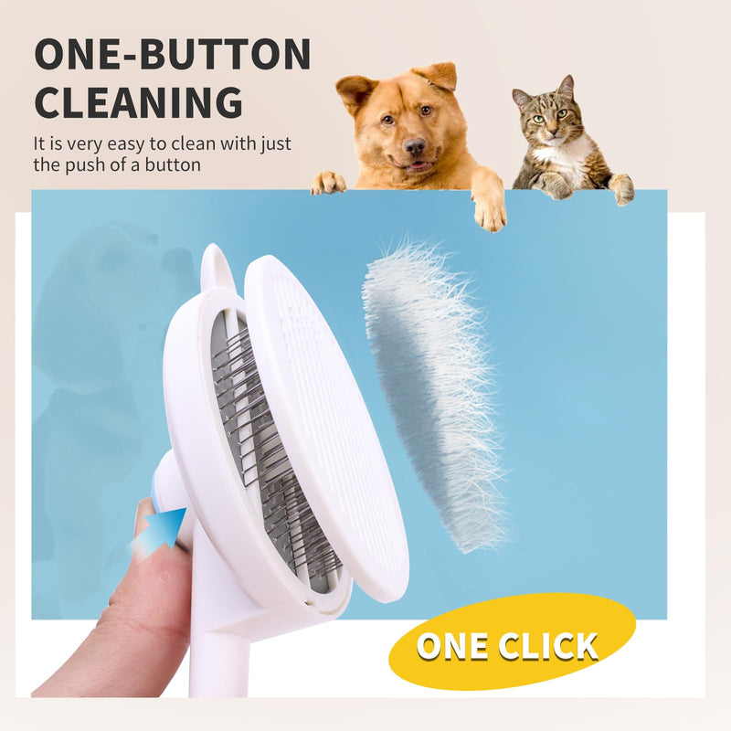 Upgraded Cat Hair Brush for Grooming, Self Cleaning Slicker Brush for Cat, Skin Friendly Pet Brush for Shedding, Pet Grooming for Long and Short Hair Cat, Pet Comb, Blue - BeesActive Australia