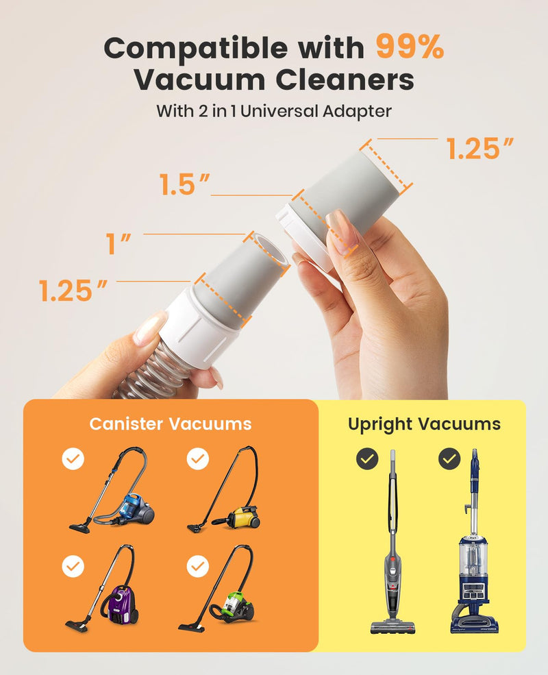 oneisall Dog Brush Vacuum Attachment with 1-1.5'' Universal Adapter,Dog Vacuum Brush for Shedding with 1.5m Extension Tube for Home Cleaning,Compatible with Most Round Vacuum Cleaners