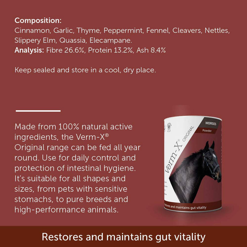 Verm-X All Natural Powder for Horses and Ponies. Supports Intestinal Hygiene. Vet Approved. UFAS Assured. Restores and Maintains Gut Vitality. Wormwood Free Recipe.