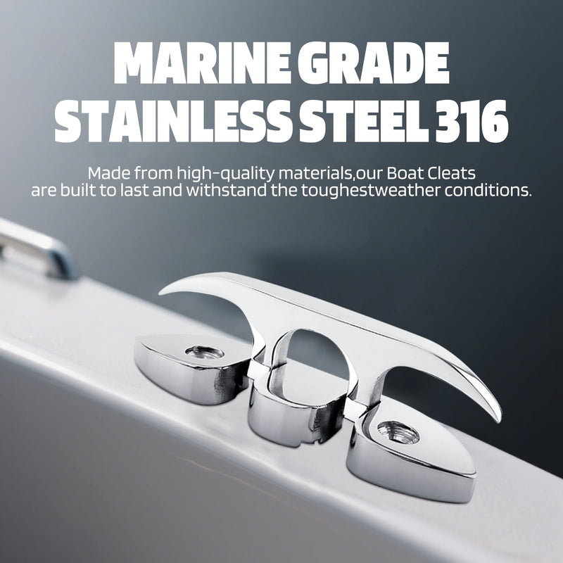 Pacify 2 Pack Folding Boat Cleats 316 Stainless Steel 4.5/5/6 Inch Flip-Up Dock Cleats Marine Grade Retractable Boat Cleat for Deck, Dock, Kayak, Mooring, Rope Line with Fasteners 4.5inch - BeesActive Australia