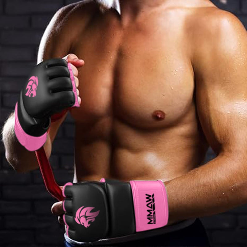 MMA Gloves - for Men & Women - MAXForce EVE Anti-Injury Shock Absorb Boxing Gloves Kickboxing Gloves - Half Finger, Open Palm for Muay Thai, Sparring, Punching Bag Pink Large/XLarge - BeesActive Australia