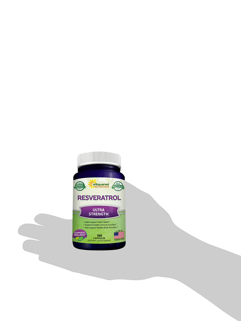 100% Natural Resveratrol - 1000mg Per Serving Max Strength (180 Capsules) Antioxidant Supplement, Trans-Resveratrol Pills for Heart Health & Pure, Polyphenols (Pack of 2) 180 Count (Pack of 2)