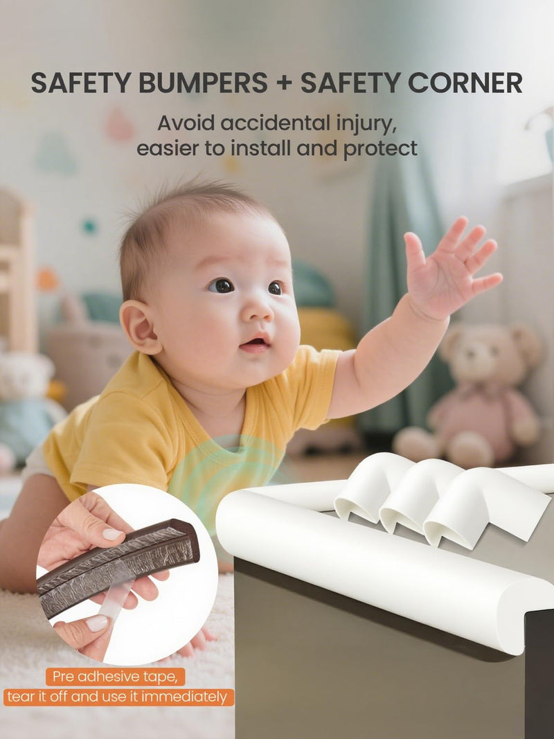 Baby Proof Edge Corner Protector, 16.4FT 0.47''Th L-Shape Furniture Corner & Edge Safety Bumper with 10 Corners, Pre-Taped, Soft NBR Rubber Foam Desk Edge Cushion Wall Corner Protector(White-gray) White-gray 0.47''Th (16.4ft)