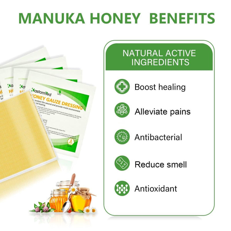 Manuka Honey Wound Care, Honey Gauze Dressing 2" x 2" - Pack of 15, 100% Medical Grade Honey Patch for Faster Healing from Burns, Abrasions, Cuts and Lacerations. Honey Gauze 2'' x 2'' - 15 Pack