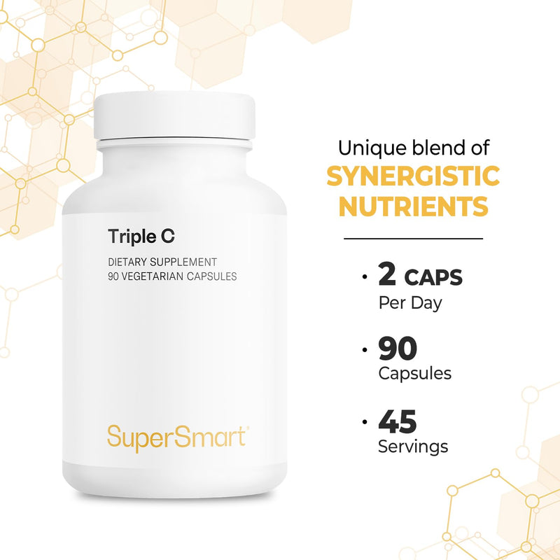Supersmart Triple C (High Strength) - 3-in-1 Complex - Vitamin C Supplement - Enhanced with Flavonoids | Non-GMO & Gluten Free - 90 Vegetarian Capsules