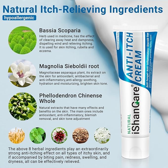 ishancare Anti Itch Soothing Cream Extra Strength Skin Itch Relief Ointment, for Full Body Itching Caused by Seasonal Changes, Dermatitis, Eczema, Rash, Psoriasis, Hives, Bites, Poison Ivy, 1.76 oz 1.76 Ounce (Pack of 1)