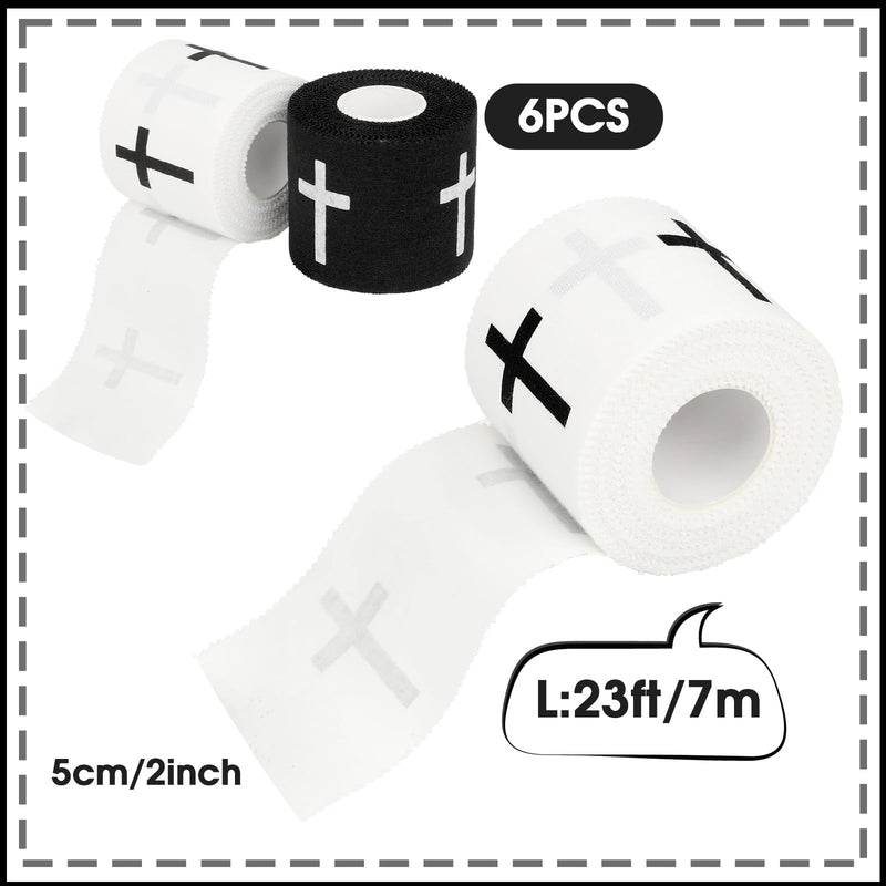 6 Rolls Christian Athletic Tape with Cross and Bible Verses, Zinc Oxide Wrist Wrap for Baseball, Soccer and Football, Breathable Cotton Sports Bandage, Easy Tear No Residue