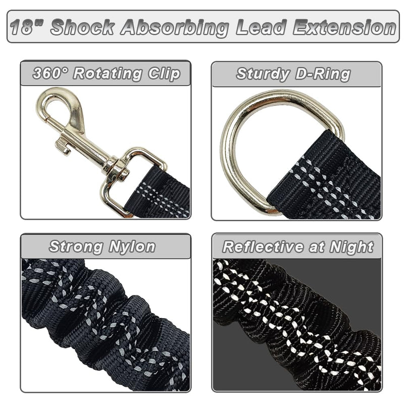 Short Dog Leash Extender, 18 in Bungee Shock Absorbing, Nylon Multifunctional Dog Leash for Medium Large Dogs Walking Training Running 18 Inch black - BeesActive Australia