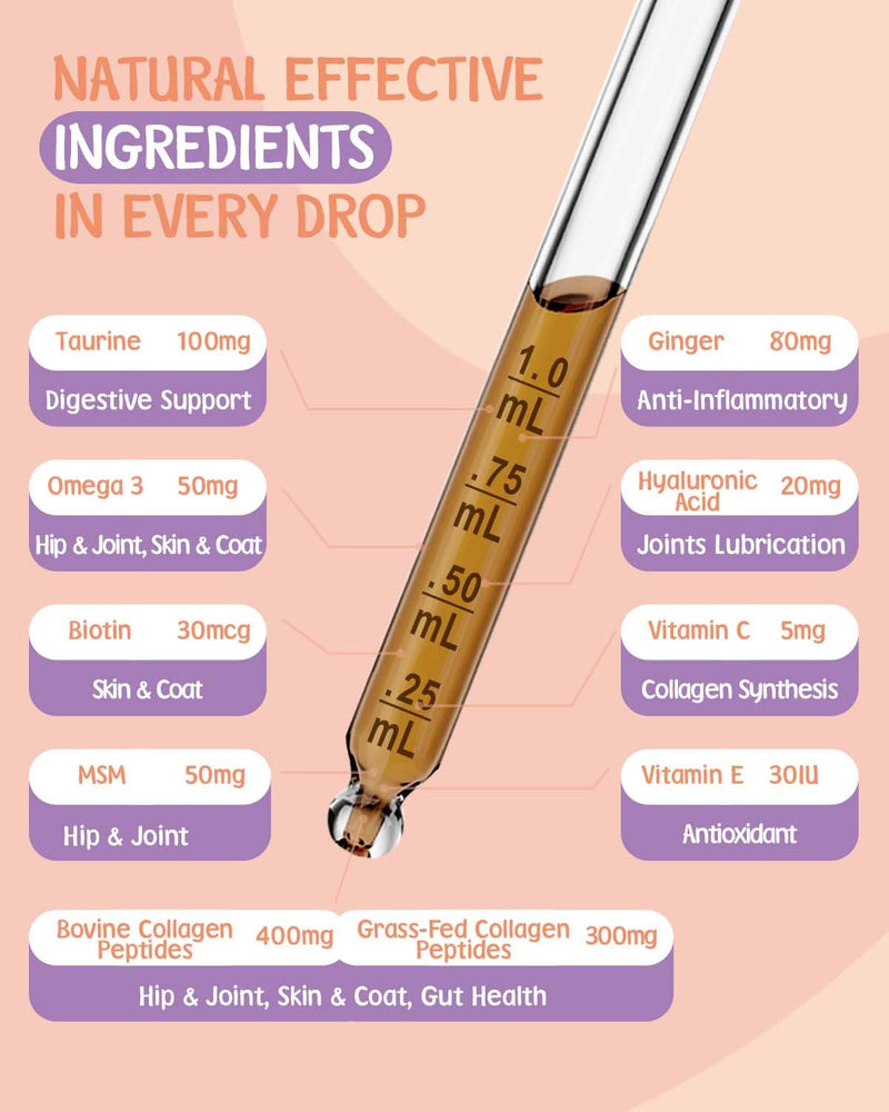 Collagen for Cats - Grass Fed Cat Collagen Drops - Cat Joint Supplement - Skin & Coat, Digestive & Immune Support - Senior Cat Supplement with MSM, Hyaluronic Acid, Biotin - Roast Chicken Flavor