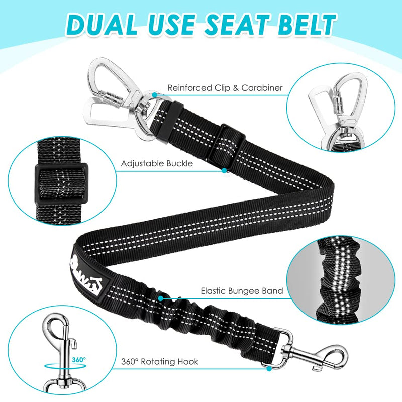 SlowTon Dog Seat Belt Harness for Car, Dog Car Harness Adjustable Mesh Breathable & Dog Seatbelt Safety Tether with Elastic Bungee for Small Medium Large Pets(Light Blue, Double Clip, L) D-Light Blue - BeesActive Australia