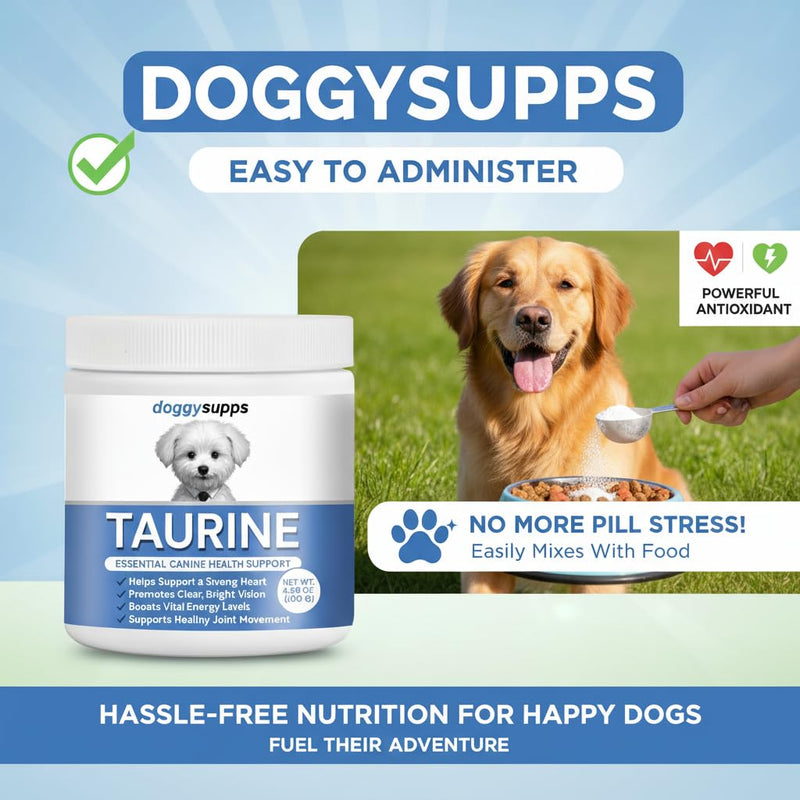 Doggy Supps Taurine, Doggy Supps Taurine Supplement for Dogs, Immune Support, Boost Energy, Skin & Coat Health for Heart, Vision & Daily Wellness, 3.99oz/PCS (1PCS) 1PCS