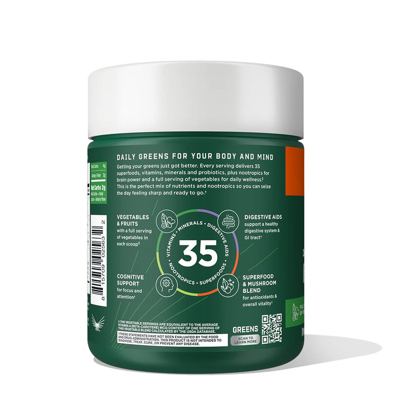 Bulletproof Greens, Daily Greens Powder with Superfoods, 8.4 Ounces | Nootropics, Vegetables, Fruits and Essential Nutrients 8.4 Ounce (Pack of 1)