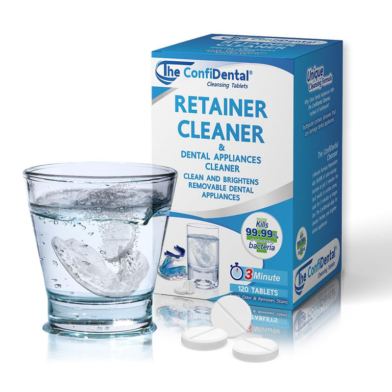 The ConfiDental Cleansing Tablets (120tablets) - 4 months supply. Retainer, Mouth Guard and Dental Appliances Cleaner. Keep your Dental Alliances Fresh and Clean like new. 120 Tablets