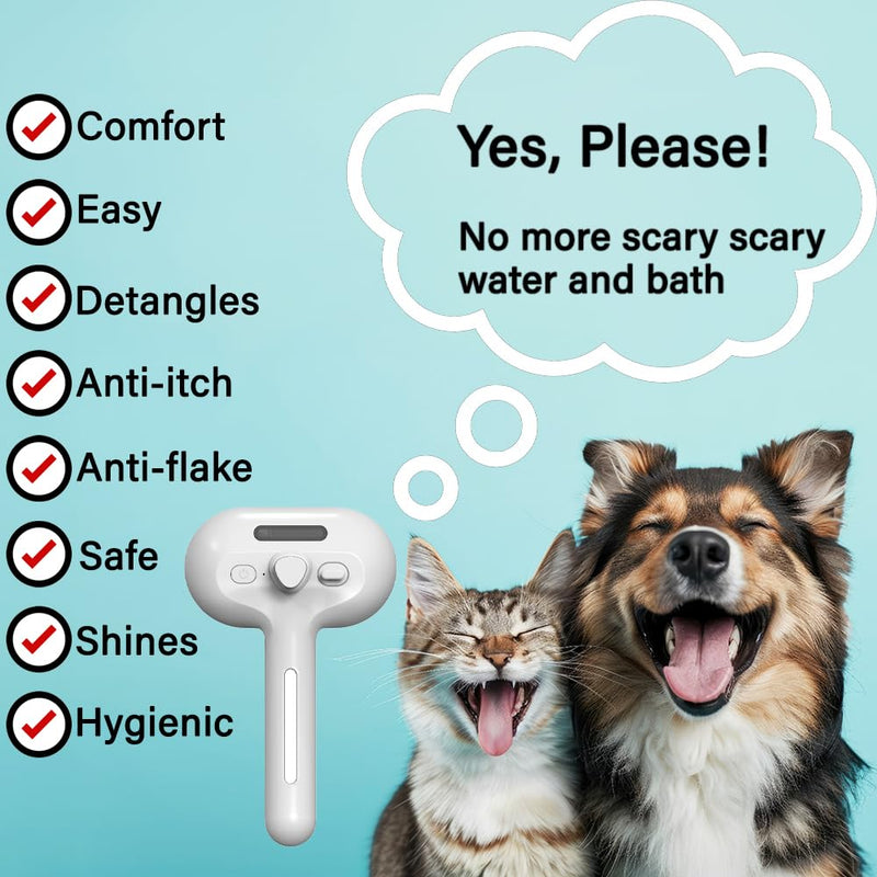 Cat Steam Brush 2024 NEW- Steamy Cat Dog Brush with Release Button and Cool Mist, 3 In 1 Water Brush for Indoor Cat and Dog, Steam Pet Brush for Shedding, Pet Hair Removal Comb with Water Tank (White) White - BeesActive Australia