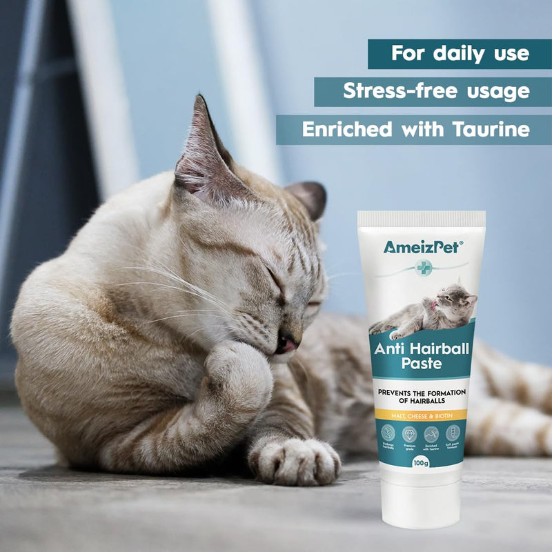 AmeizPet Malt Paste for Cats Antihairball, Cat Pastes with Malt Extract - Cat Malt Agent Against Hairballs with Taurine and Cheese, 2 Pieces x 100g (3.52 Oz) - BeesActive Australia