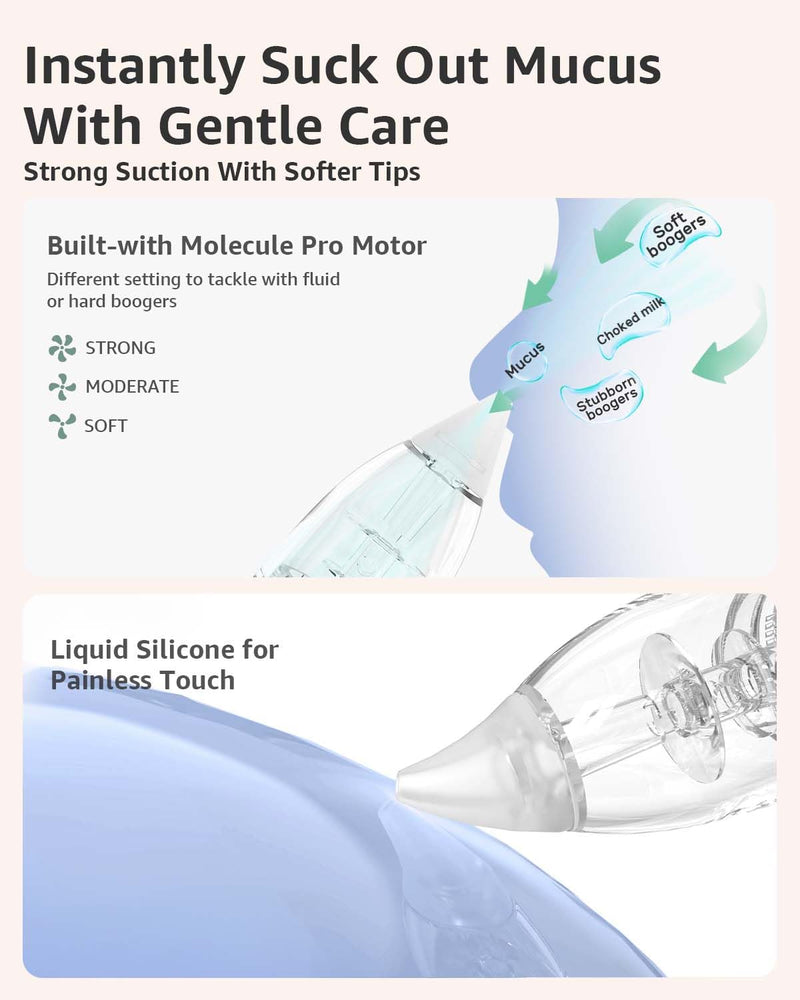 GROWNSY Nasal Aspirator for Baby, Electric Nose Aspirator for Toddler, Baby Nose Sucker, Automatic Nose Cleaner with 3 Silicone Tips, Adjustable Suctions, Music and Light Soothing Function (Green) Green