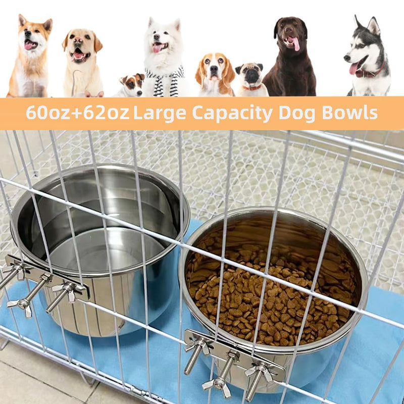 2 Pack Large Dog Water Food Bowls, Dog Crate Water Bowl No Spill, Water Bowl for Dog Crate Cage Accessories, Kennel Water Bowl Hanging, Stainless Steel Dog Bowls Dish Coop Cup for Large Medium Dog - BeesActive Australia