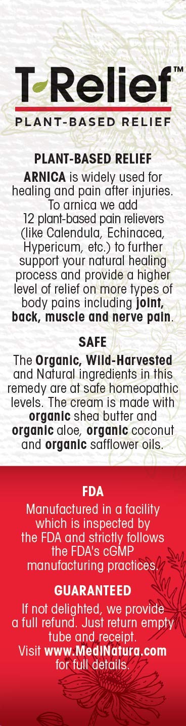 T-Relief Arnica +12 Gel Natural Actives for Back Joint Soreness Muscle Aches & Stiffness Whole Body Fast Acting Homeopathic Rub for Women & Men - 2 oz - BeesActive Australia