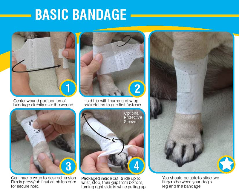 Basic leg bandages for dogs, cats, pets -First- aid non adhesive fur friendly, soft stretch wound care, hot spots, fungus, ADJUSTABLE FASTENING STRAP Value pack (Medium 20-Pack) Medium 20-Pack - BeesActive Australia