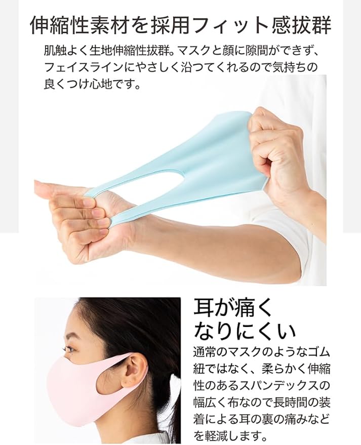 Eraser Cooling Mask, Cooling, For Summer, Washable, Color, Complexion, Set of 4, 3D Construction, UV Protection, Easy to Breathe, Reusable, Black, Size M -  Australia