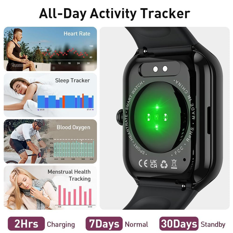 Smart Watch(Answer/Make Call), 1.96" HD Smartwatch for Men Women, 2026 Fitness Watch with 110+ Sport Modes/Heart Rate/Sleep Monitor/Pedometer, IP68 Waterproof Fitness Activity Tracker for Android iOS - BeesActive Australia