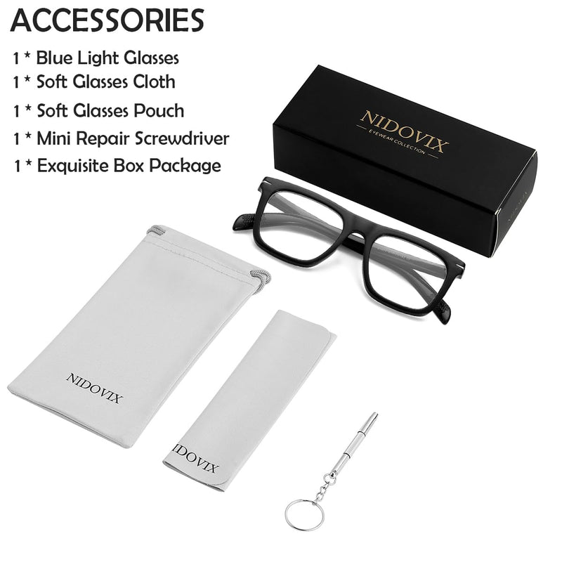 NIDOVIX Trendy Square Blue Light Blocking Glasses for Men Women, Fashion Frame Non-prescription Computer Glasses (Black) 01 Black 50 Millimeters - BeesActive Australia
