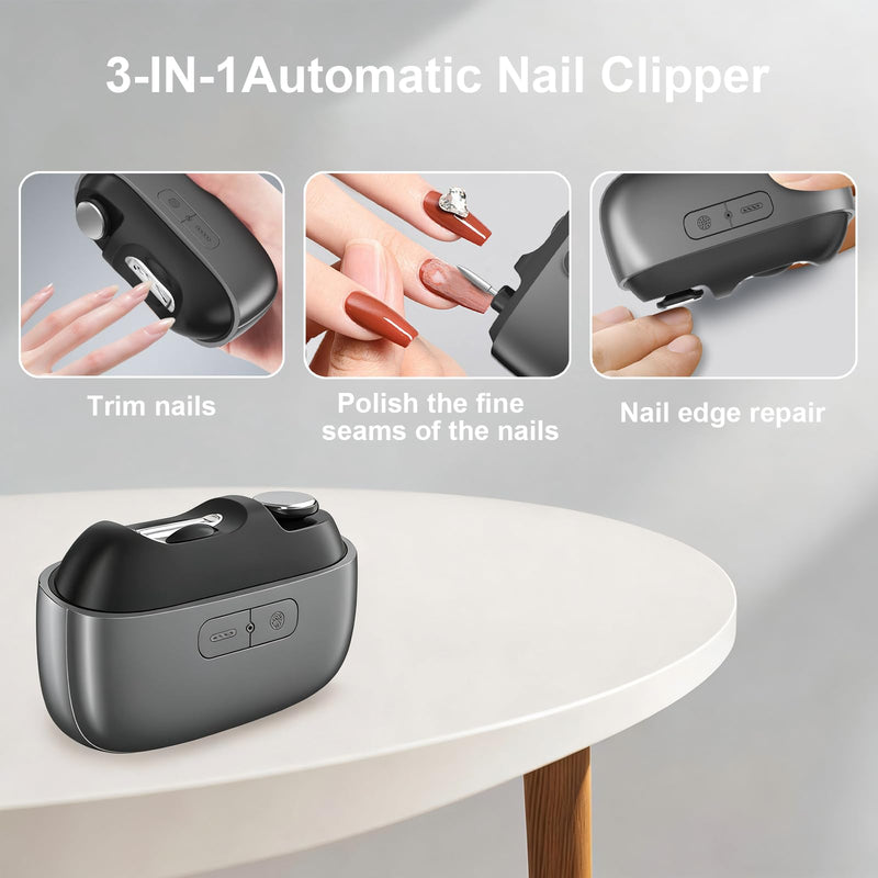 Electric Nail Clipper, Automatic Electric Nail Clipper, Portable 3-in-1 Electric Nail Trimmer and Polisher Electric Toenail Clippers with LED Light 2 Speed Settings for Babies, Seniors and Adults (B) B - BeesActive Australia