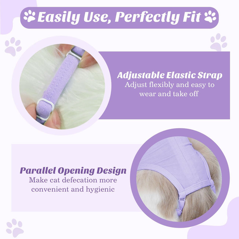VavoPaw Cat Bodysuit After Surgery for Female Cats, Breathable Cat Clothing for Surgical Recovery for Abdominal Wounds, Soft Fabric Kitten Suit E-Collar Alternative for Cats, M Purple - BeesActive Australia