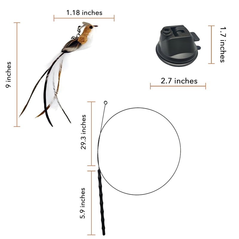 Interactive Suction Cup Cat Toy for Indoor Cat, Long Tail Feather Bird, Spring Wire Suctions to Ground, Hands Free Bird Simulation Cat Toy Wand Set that Sticks to Floor, Feathers & Bells LQZ Bird Set - BeesActive Australia