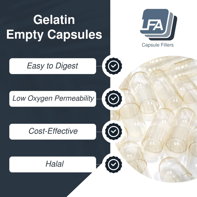 Size 00 Empty Capsules - Clear Gelatin - 1000 Count Jar - Fits Capsule Machine Filling Tray - Joined Beef Gel Caps Easy Snap for DIY Powder Supplement Pills - Certified Halal 1000 Count (Pack of 1)