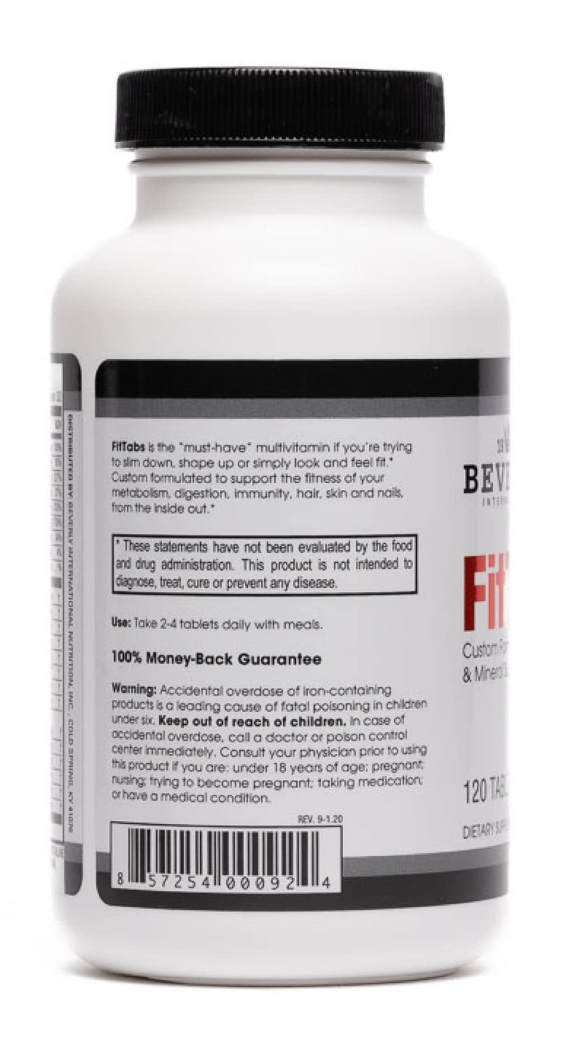 Beverly International Fit Tabs Daily Multi-Vitamin/Mineral, 120 Tablets | Energy & Vitality, Performance & Wellness, Daily Fitness Lifestyle Support, Iron Peptonate, Botanical Extracts & Probiotics