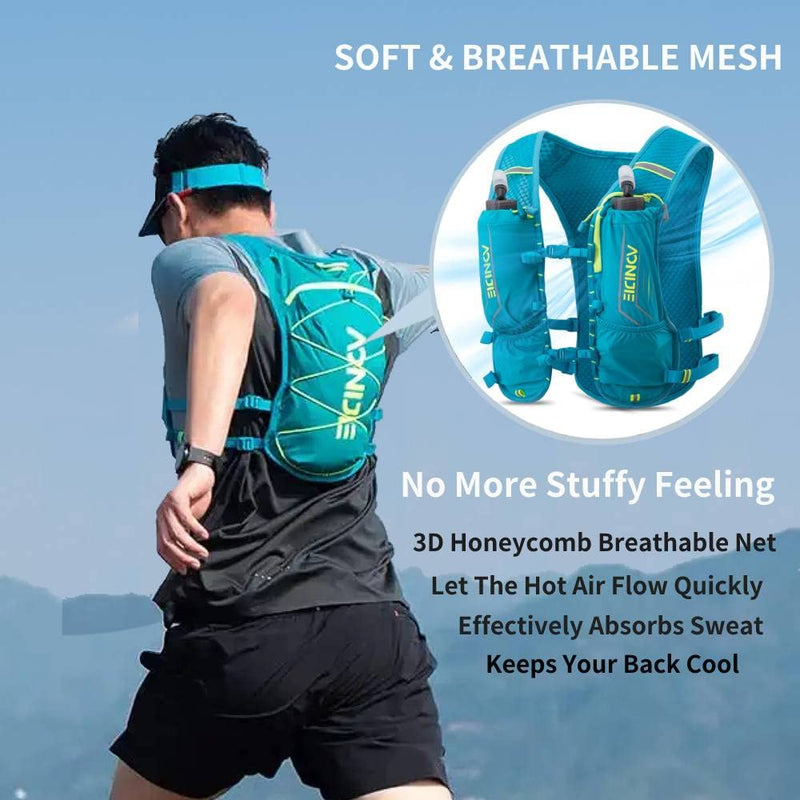 AONIJIE Waterproof and Breathable Running Hydration Vest with 500ml Flask, 4.23oz Lightweight Hydration Vest Backpack Fits 6.8" Phones, for Hiking Cycling Race Marathon(Grey with 2 * 500ml Bottles) Green