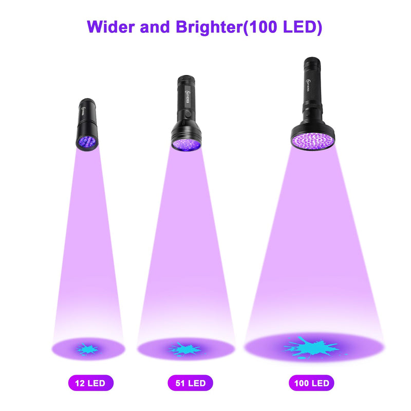 ESCO LITE Black Light UV Flashlight, 100 LED Black Light for Pet Urine Detection,Ultraviolet Flashlights for Dog Urine, Scorpions,Dry Stains and Bed Bug - BeesActive Australia