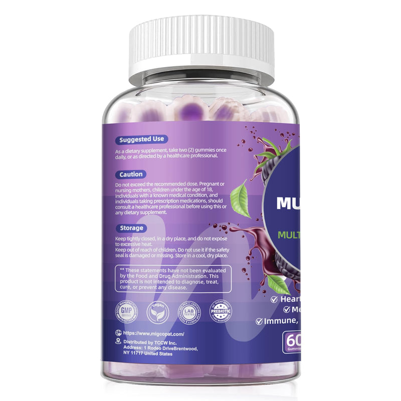 Multivitamin for Men, Mens Multivitamins Gummies w/Omega-3, Probiotics, Inositol, Folate, Biotin, Zinc, Vitamins A, C, D, E, B, - Support Heart, Brain, Muscle, Energy, Sugar-Free, Blackberry Flavor 60 Count (Pack of 1)