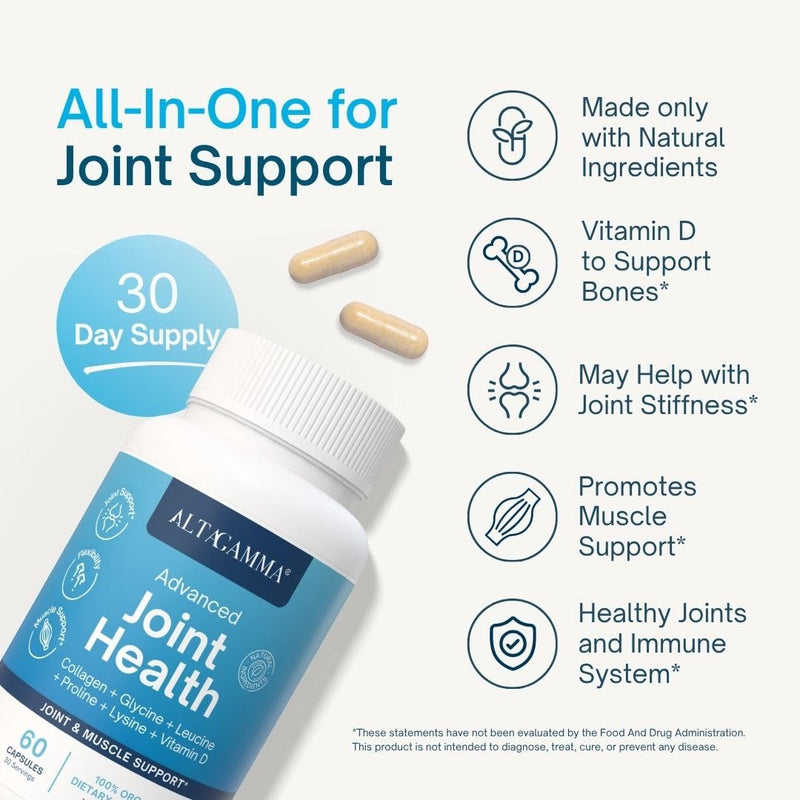 Joint Support Supplement - Joint Supplement, Knee, Tendon and Ligament Supplements - Joint Supplements for Men & Women with Marine Collagen, Omega 3, Glutamine & Vitamin D3-60 Capsules