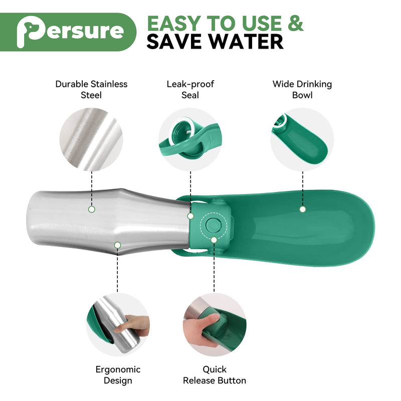 Dog Water Bottle, Portable Dog Water Bottle Dispenser - 27 OZ Stainless Steel Leak-Proof Water Bottle for Dogs On The Go, Perfect for Travel, Walking, Hiking and Outdoor Activities, Green 1-Pack - BeesActive Australia