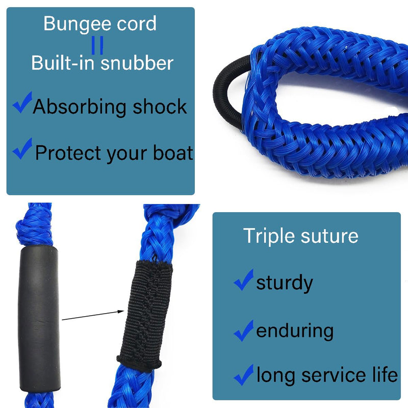 Pack of 4 Bungee Dock Lines for Boat Shock Absorb Dock Tie Mooring Rope Boat Accessories 4-5.5 ft blue