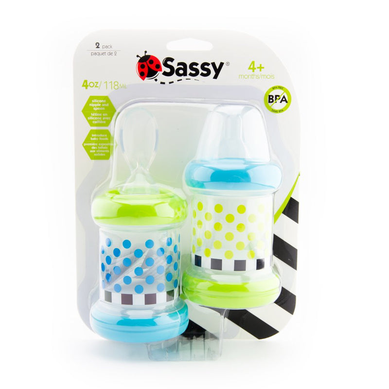 Sassy Baby Food Nurser ‚Äì 4+ Months Set of 2- 4oz 100% Silicone Nipple and Spoon BPA-Free 2 Count (Pack of 1)