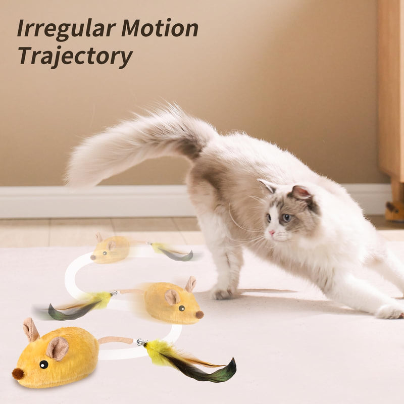 Interactive Cat Toys Mouse for Indoor Cats Rechargeable LED Cat Mouse Toy Feather Bell Tail Lifelike Electric Automatic Moving Mouse Cat Toy for All Breeds Cat Boredom Exercise-Yellow Yellow - BeesActive Australia