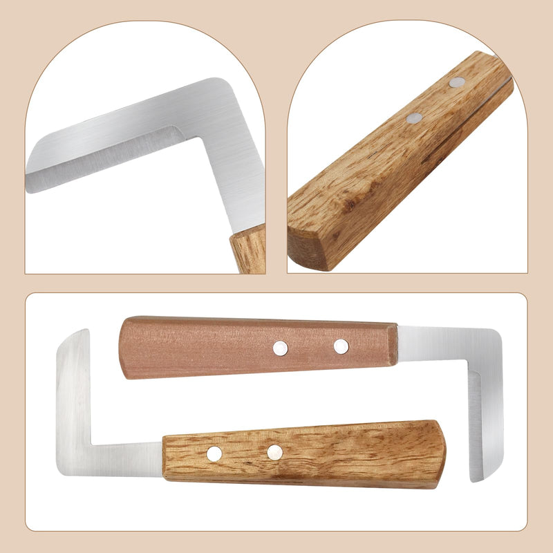 Left and Right Handed Hoof Knife with Wooden Handle 2PCS Hoof Cutter Set Equipment Sharp Carbon Steel Hoof Knife for Horses Cattle Goat Farrier Tools (A Pair of Curved Knives) - PawsPlanet Australia