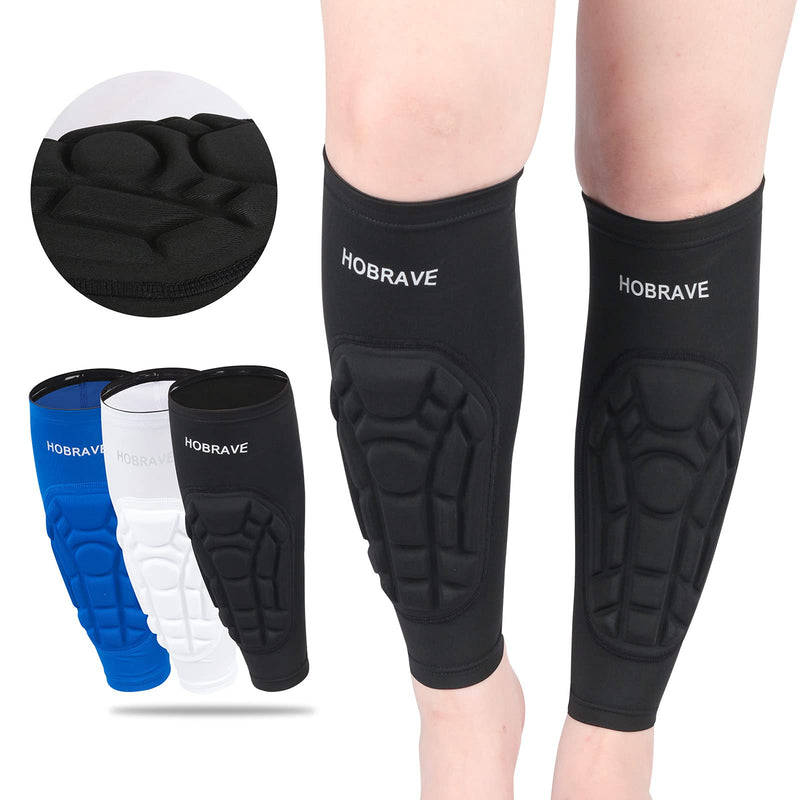 HOBRAVE 2PCS Soccer Shin Guards Padded Calf Compression Sleeves Supports for Shin Splint Medium Black - BeesActive Australia