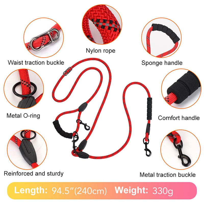 Cymiler Hands Free Dog Leash, 8 Ft Reflective Cross-Body Pet Rope Leashes with Sponge Handle, Heavy Duty Nylon, for Running, Hiking, Training, Waist Leash for Small Medium Large Dogs (Red) Red - BeesActive Australia